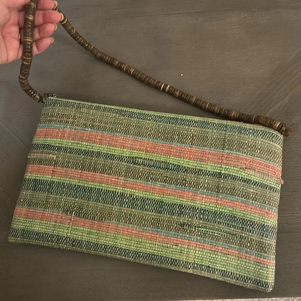 Gray and Brown Bohemian Clutch with Beaded Strap